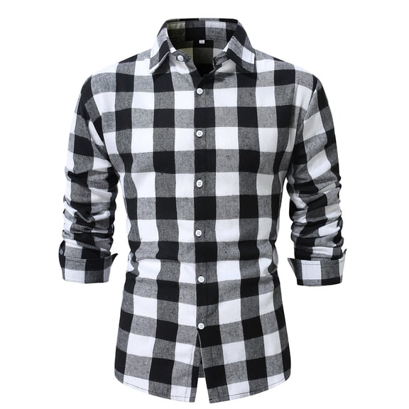 Mens Plaid Shirt Flannel Shirt Long Sleeve Button Turn Down Collar Slim Fit Casual Warm White M