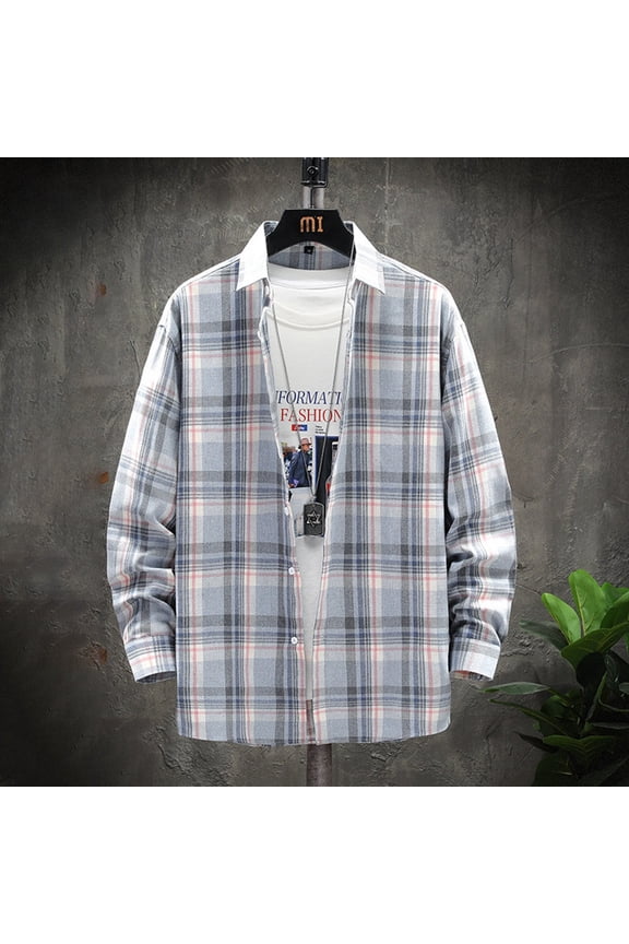 Mens Plaid Shirt Long Sleeve Casual Fashion Cardigan Regular Fit Collar Plaid Shirt Comfortable Lightweight Fall Flannel Classic Basic Tops With Pocket Light Blue XXXXL