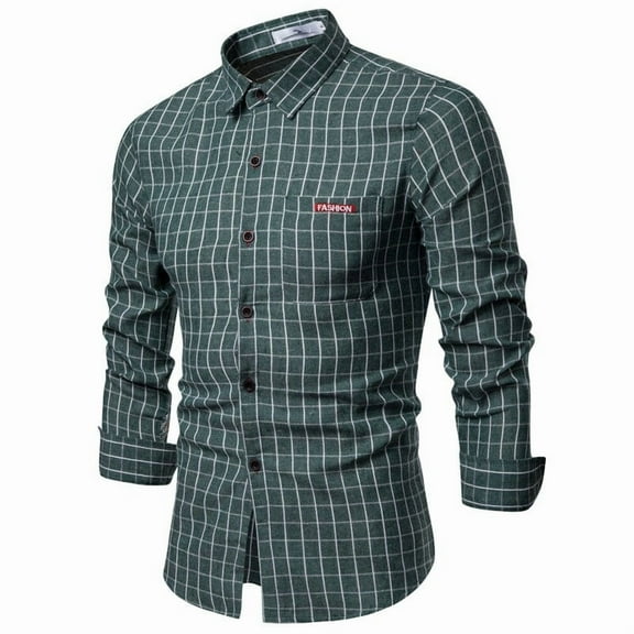 Mens Plaid Shirt Long Sleeve Casual Fashion Regular Fit Collar Plaid Shirt Lightweight Comfortable Fall Flannel Classic Basic Tops With Pocket Green L