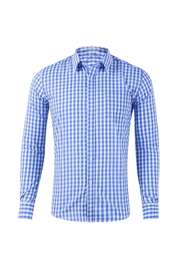 Mens Plaid Shirt Long Sleeve Checked Button Down Blouse Small Grid Pattern Plus Size Casual Workwear Jacket Blue1
