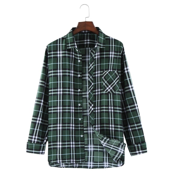 Mens Plaid Shirt Long Sleeve Fashion Casual Collar Regular Fit Plaid Shirt Lightweight Comfor Spring Flannel Classic Basic Blouse With Pocket Green XXL
