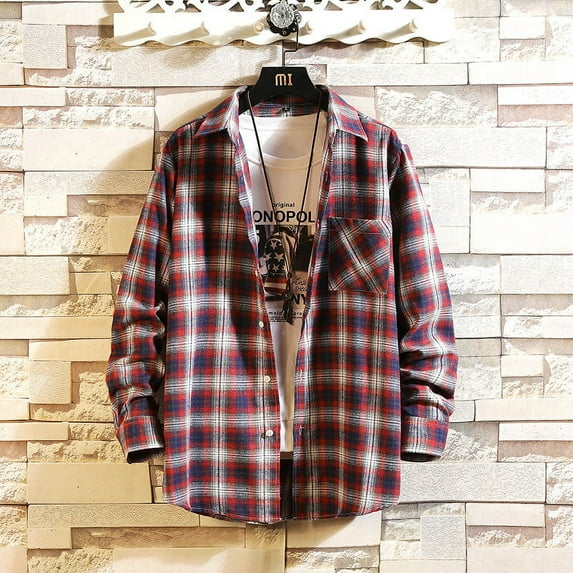 Mens Plaid Shirt,Plaid Shirts,Flannel Plaid Shirt for Men Regular Fit Button Down Shirts Long Sleeve Casual Button Up Plaid Shirts Tops