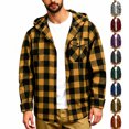 thumbnail image 1 of Mens Plaid Shirts Dqueduo Men's Patchwork Plaid Hooded Button Long Sleeve Casual Shirt Jacket Yellow XXL, 1 of 6