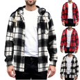 thumbnail image 1 of Mens Plaid Shirts Jacket Checkered Printed Button Pockets Long Sleeved Hooded Plaid Flannel Coat, 1 of 8