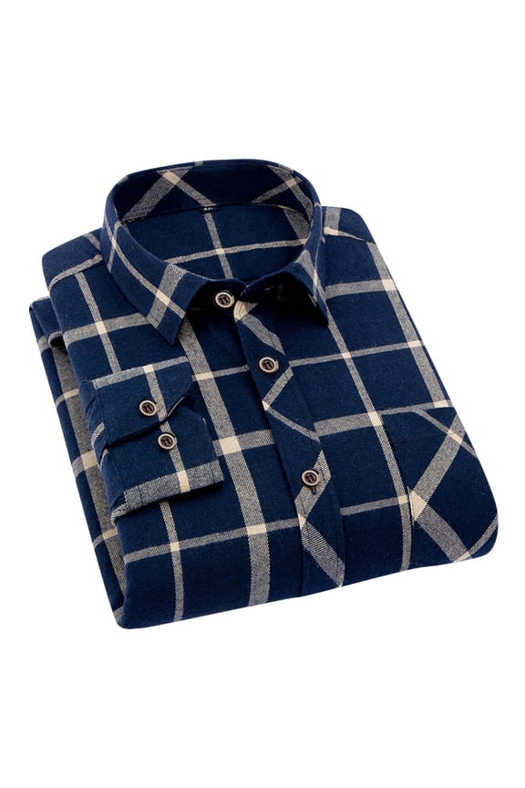 Mens Plaid Shirts Jackets Casual Shackets Button Down Long Sleeve Shirt Lightweight Lapel Jacket With Pockets (M, Navy)