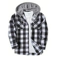 thumbnail image 1 of Mens Plaid Shirts Shacket Jackets Button Down Hoodie Outerwear Tops Drawstring Long Sleeve Flannels Coat (M, White), 1 of 6