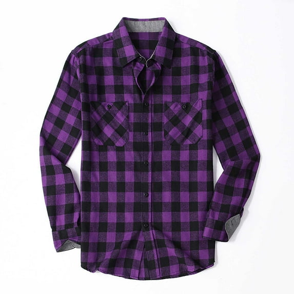 Mens Plaid Shirts with Pockets and Collar Button-Down T Shirt Casual Long Sleeve Slim Fit Basic Comfort Going Out Work Tops Tshirts Back to School
