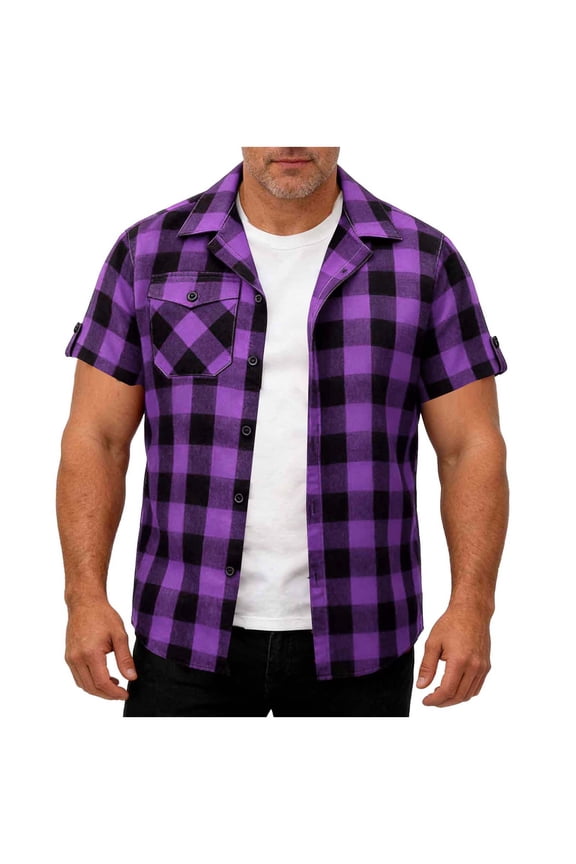 Mens Plaid Short Sleeve Button Down Shirts Regular Casual Gingham Shirts Summer Loose Fit Work Shirts with Pocket