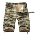 thumbnail image 1 of Mens Plaid Striped Cargo Shorts Multi-Pocket Button Loose Shorts Casual Outdoor Work Beige Size 38, 1 of 5
