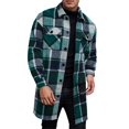 thumbnail image 1 of Mens Plaid Trench Coat Single Casual Long Jackets Button Down Lapel Shirt Jacket Fashion Thick Warm Overcoat, 1 of 4