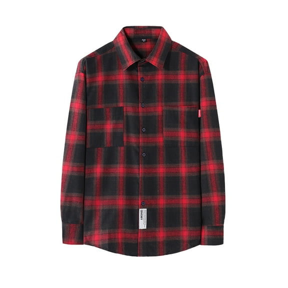 Mens Plaid Turn Down Collar Pullover Button Front Long Sleeve Shirt Loose Casual Comfy Top
