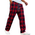 thumbnail image 1 of Mens Plaid Wide Leg Trousers Elastic Waist Loose Fit Casual Pants with Pockets, Lightweight Comfort Bottoms for Daily Wear And Outdoor Activities Red L, 1 of 9