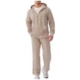 thumbnail image 1 of Mens Plain Classic 2 Pieces Sets Crew Neck Tops Long Sleeve Sweatshirt Flannel Warm Pullover Sweater Blouses Athletic-Fit Baggy Stretchy Wide Leg Sweatpants Drawstring Elastic Waist Joggers Pants, 1 of 7