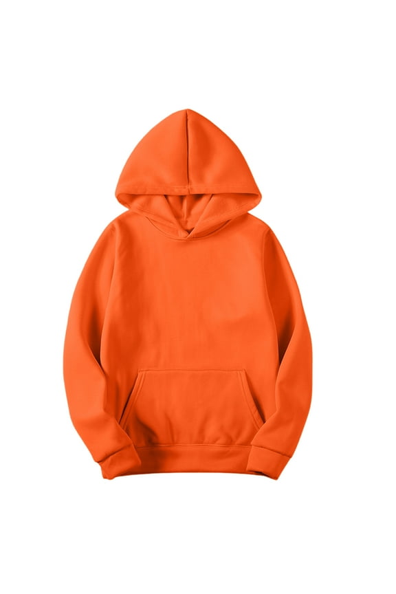 Mens Plain Hoodie Pullover Long Sleeve Casual Front Pocket Hooded Sweatshirts Solid Color Fall Winter Tops (2XL, Orange)