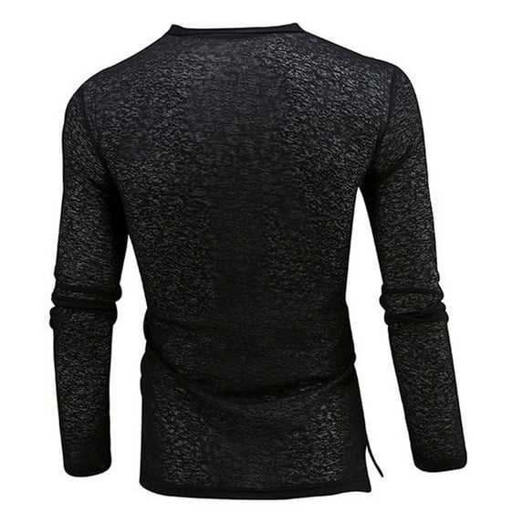 Mens Plain Slim Long Sleeve T-Shirt Deep V Neck Button Tops Muscle Tee Blouse