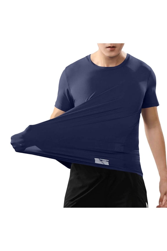 Mens Plain T-shirt for Summer Casual Elastic Quick Dry Athletic Crewneck Short Sleeve Tops Lightweight Activewear