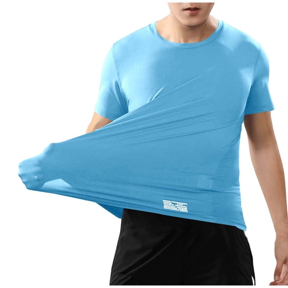 Mens Plain T-shirt for Summer Casual Elastic Quick Dry Athletic Crewneck Short Sleeve Tops Lightweight Activewear