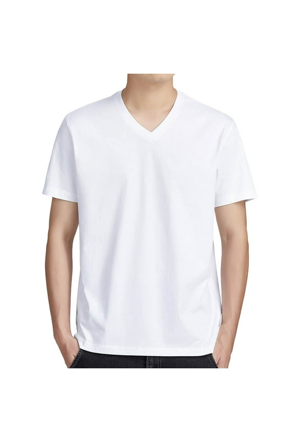 Mens Plain Tshirt White Undershirts Men Mens Tee Shirts Casual Stylish Summer Cotton V Neck T Shirt Stretch Active Short Sleeve Moisture Wicking Undershirt 2025