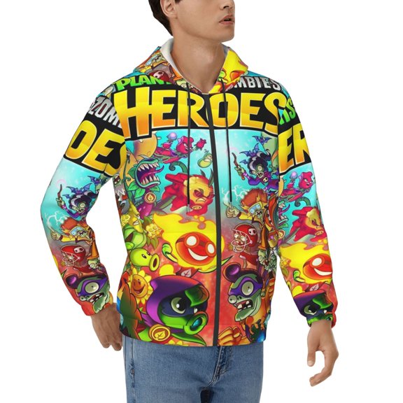 Mens Plants vs Zombi-e Zip Up Graphic Hoodie with Pockets Comfort Long Sleeve Soft Hoodies