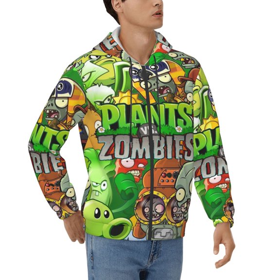 Mens Plants vs Zombi-e Zip Up Graphic Hoodie with Pockets Comfort Long Sleeve Soft Hoodies