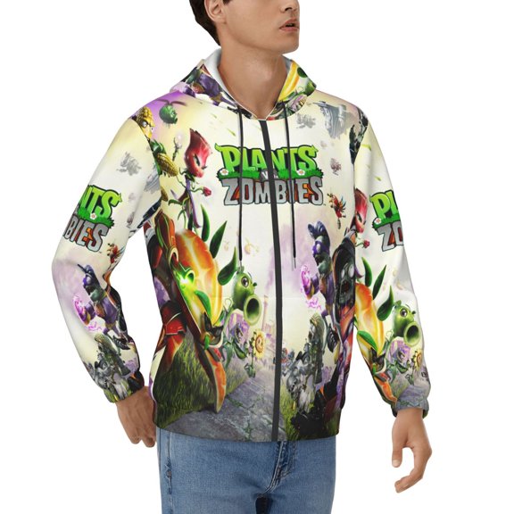 Mens Plants vs Zombi-e Zip Up Graphic Hoodie with Pockets Comfort Long Sleeve Soft Hoodies