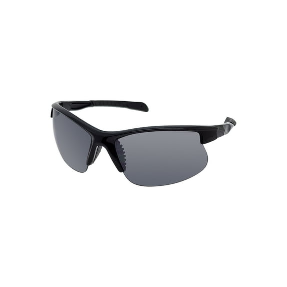 Mens Plastic Sports Wrap Semi Rim Sunglasses with Black Frames and Smoke Lenses