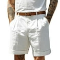 thumbnail image 1 of Mens Pleated Front Linen Cotton Chino Shorts Lightweight Summer Golf Casual Roll Cuff Knee Length Bottoms White L, 1 of 3