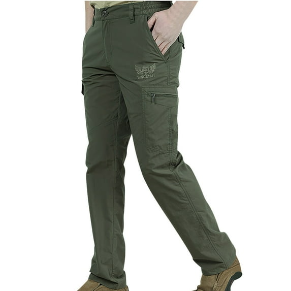 Mens Plus Size Cargo Pants Big and Tall Relaxed Multi Pockets Elastic Waist Straight Leg Trousers Casual Solid Loose Comfort Work Pant