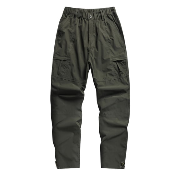 Mens Plus Size Cargo Pants Button Loose Elastic Waist Trousers Straight Leg Workwear Casual Pants with Pockets (XL, Army Green)