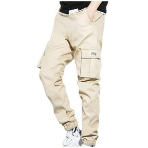 Mens Plus Size Cargo Pants Multi-Pocket Elastic Cuff Track Pants Casual Outdoors Khaki L