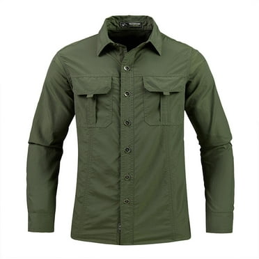 Mens Plus Size Cargo Shirts with Pockets Big and Tall Long Sleeve Button Down Collared Quick-Drying Outdoor Hiking Tops Casual Solid Lightweight Shirt