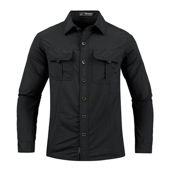 Mens Plus Size Cargo Shirts with Pockets Big and Tall Long Sleeve Button Down Collared Quick-Drying Outdoor Hiking Tops Casual Solid Lightweight Shirt