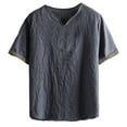 thumbnail image 1 of Mens Plus Size Cotton Linen Shirt Henley Short Sleeve Workout Top Loose Fit Solid Breathable Relaxed T-Shirts, 1 of 3