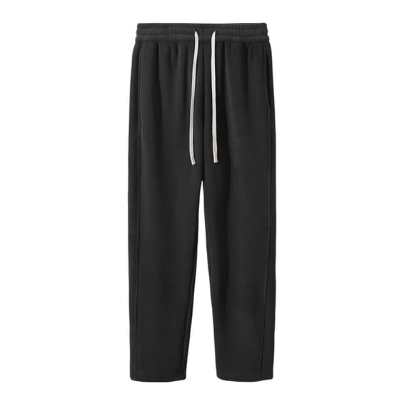 Mens Plus Size Fleece Sweatpants Loose Straight Leg Warm Pants Winter Lounge Black 3XL