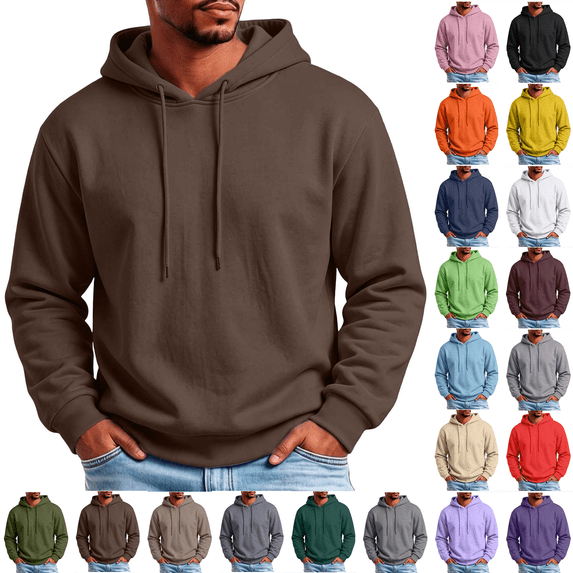Mens Plus Size Hoodies Fleece Lined Sweatshirts Fall Winter Hooded Collar Drawstring Pullover with Pocket for Workout Gym