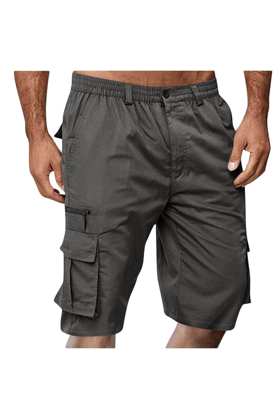 Mens Plus Size Knee-Length Pants Athletic Sport Short Pant Elastic Waist Multi-pocket Cargo Shorts