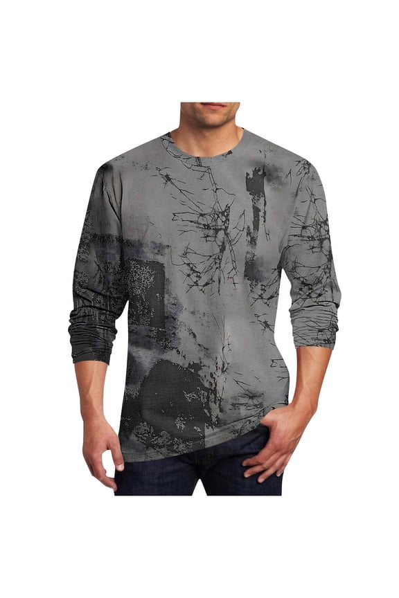 Mens Plus Size Long Sleeve Hiphop Tees Trendy Designer 3D Printed Graphic T Shirts Crewneck Slim Fit Casual T-Shirts