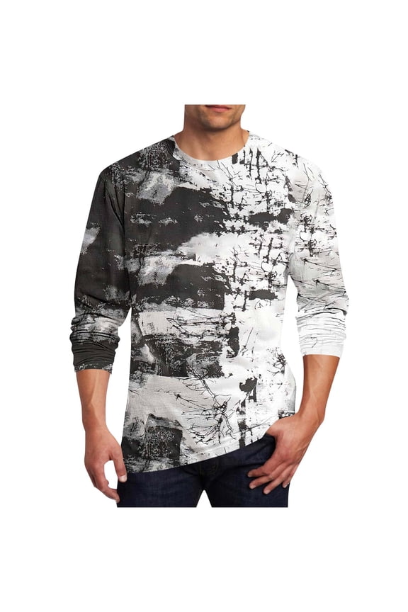 Mens Plus Size Long Sleeve Hiphop Tees Trendy Designer 3D Printed Graphic T Shirts Crewneck Slim Fit Casual T-Shirts