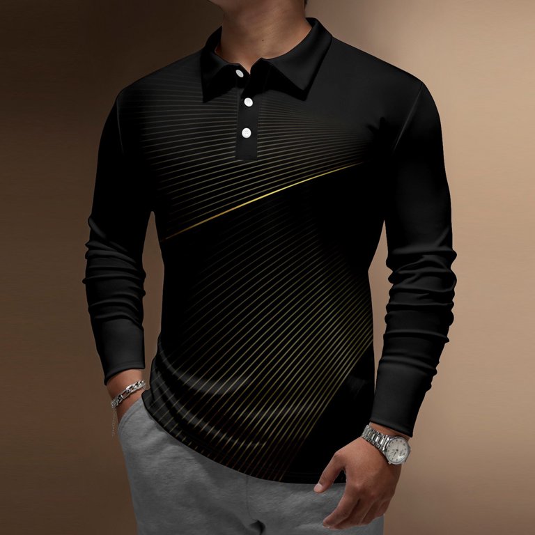 Mens Plus Size Polo Casual Slim Fit T Shirt Long Sleeve Grahpic