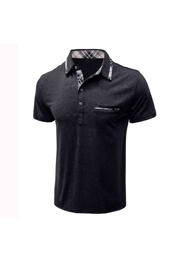 Mens Plus Size Polo Shirts Short Sleeve Dual Tipped Collar Button Down Polo Shirts with Pocket Classic Fit Casual Vintage Loose Shirts