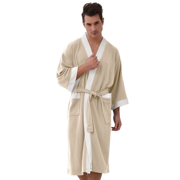 Mens Plus Size Robe Big And Tall Long Sleeve Color-Blocking Pajamas Quick-drying Water Absorbent Loose Comfortable Lounge Robe