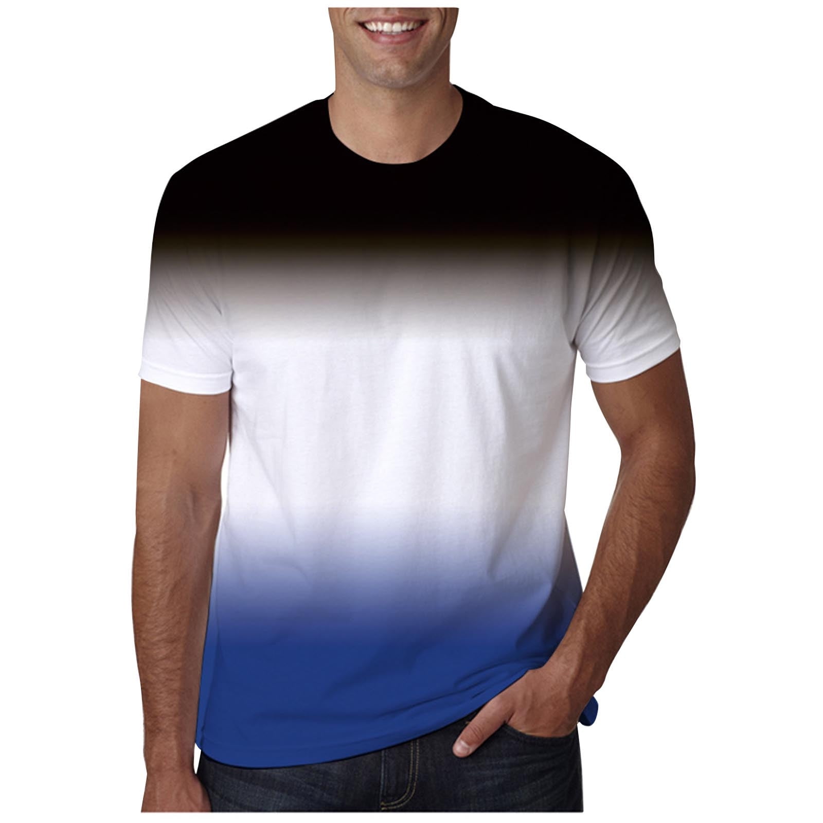 新しく着き Shirts Size Plus Mens Men Gradient Popular Neck Round Casual Clothing