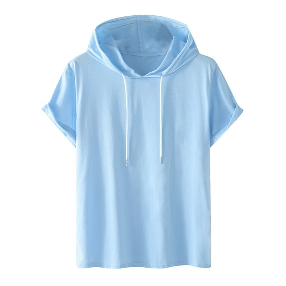 Mens Plus Size Shirts Men Casual Solid Fashion Hooded Pullover Short Sleeve Sports T-Shirt Top