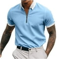 thumbnail image 1 of Mens Plus Size Shirts Clearance Men Casual Solid Turndown Pullover Patchwork Zipper Short Sleeve Blouse, 1 of 7