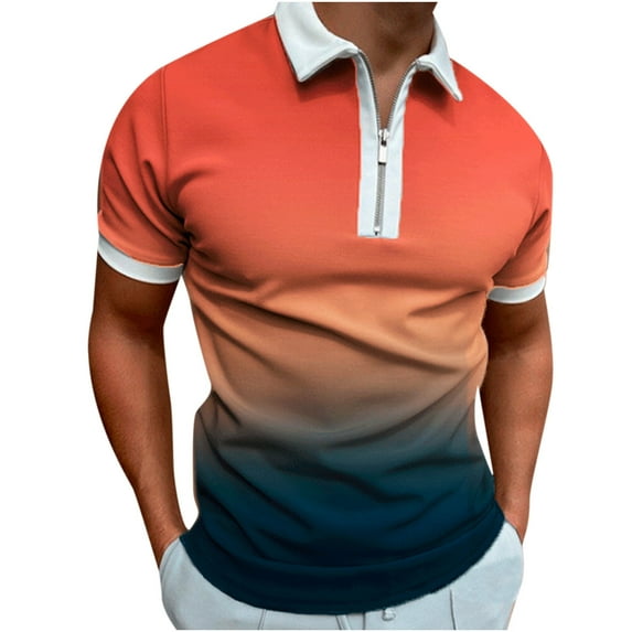 Mens Plus Size Shirts Clearance Men's 3D Printed Lapel Half Zip Athleisure Short Sleeve T-Shirt