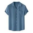 thumbnail image 1 of Mens Plus Size Shirts Men Casual Buttons Solid With Pocket Turndown Short Sleeve Shirt Blouse, 1 of 9
