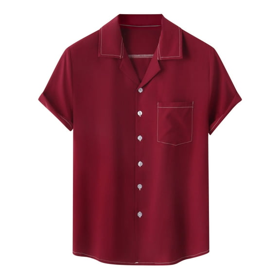 Mens Plus Size Shirts Men Casual Buttons Solid With Pocket Turndown Short Sleeve Shirt Blouse