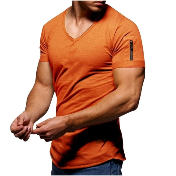 Mens Plus Size Shirts Men Casual Short Sleeve Solid Slim Fit Pullover V-Neck T-Shirt Blouse