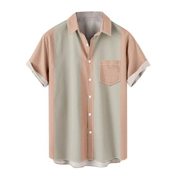Mens Plus Size Shirts Men Casual Solid Buttons Beach With Pocket Turndown Short Sleeve Shirt Blouse