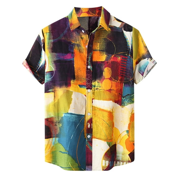 Mens Plus Size Shirts Men Hawaiian Short Sleeve Beach Shirt Printed Summer Casual Button Down Shirts